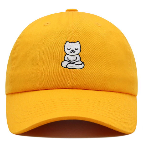 Meditating Cat Premium Dad Hat Embroidered Baseball Cap Yoga Statue