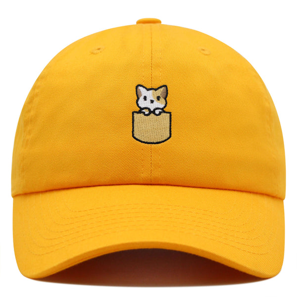 Pocket Cat Premium Dad Hat Embroidered Baseball Cap Shirt Pocket