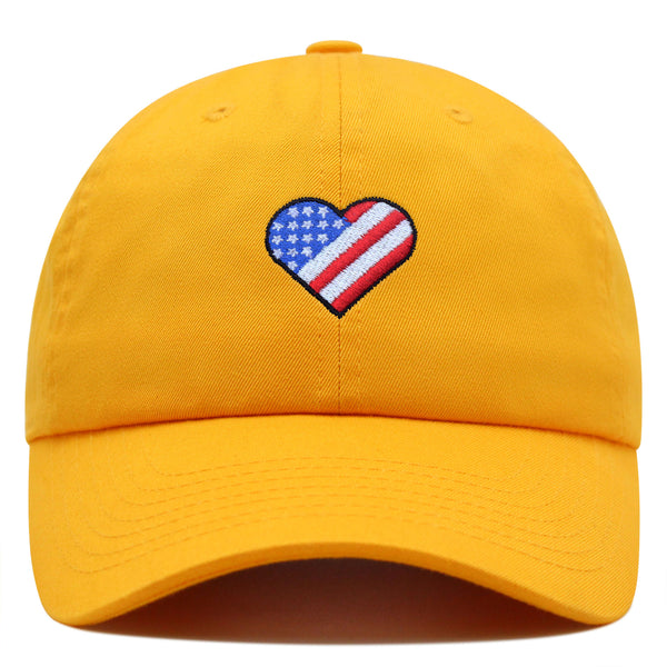 Heart US Flag Premium Dad Hat Embroidered Cotton Baseball Cap Love USA