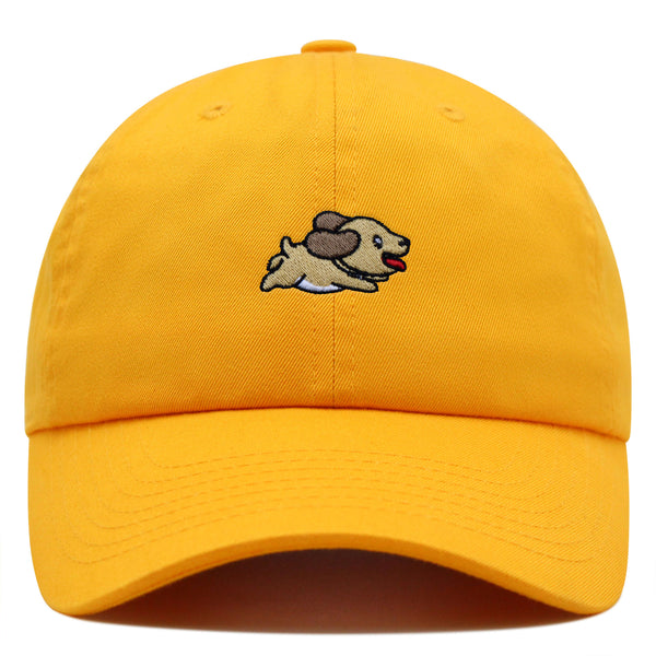 Cute Dog Running Premium Dad Hat Embroidered Cotton Baseball Cap Puppy Run