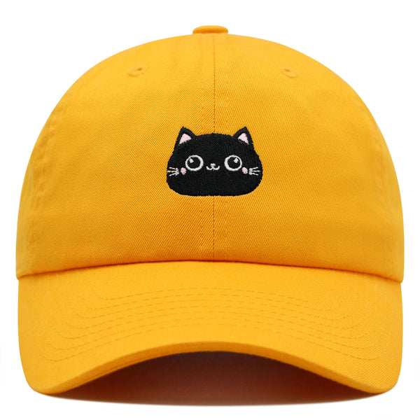 Black Cat Face Premium Dad Hat Embroidered Cotton Baseball Cap Cute Animal