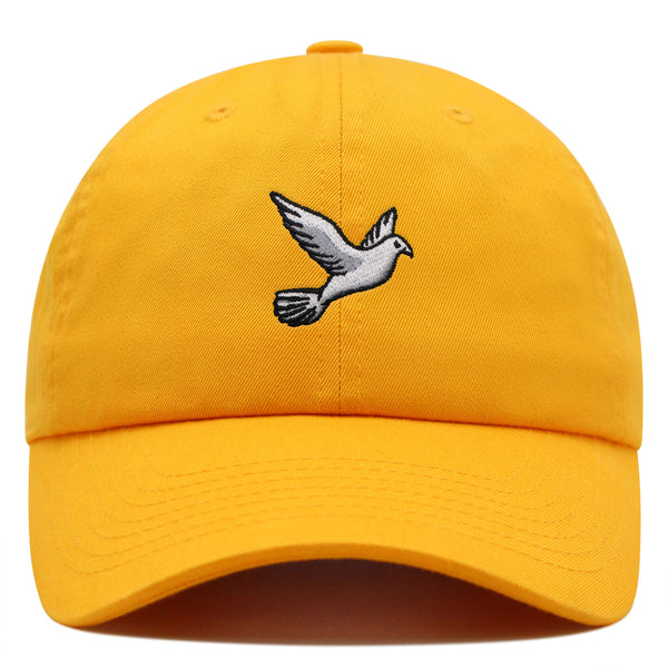 Flying White Dove Premium Dad Hat Embroidered Cotton Baseball Cap White Piegon