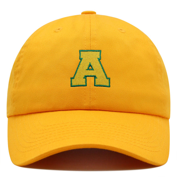 Initial A College Letter Premium Dad Hat Embroidered Cotton Baseball Cap Yellow Alphabet