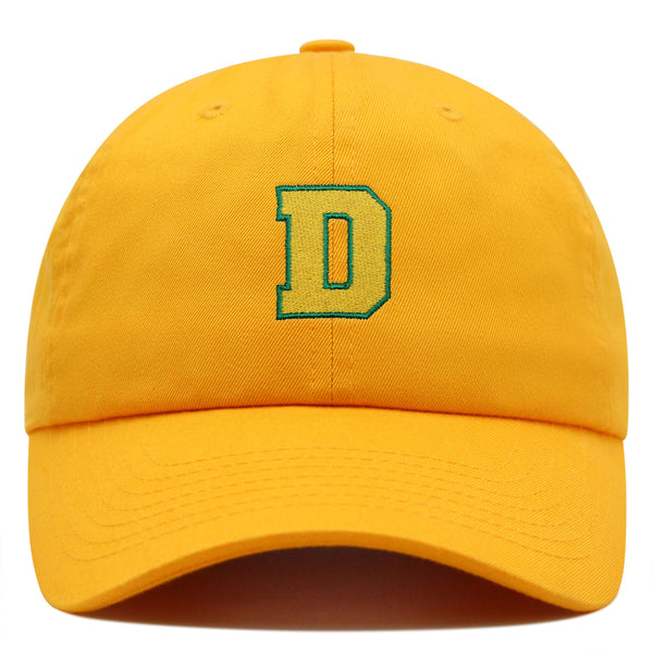 Initial D College Letter Premium Dad Hat Embroidered Cotton Baseball Cap Yellow Alphabet