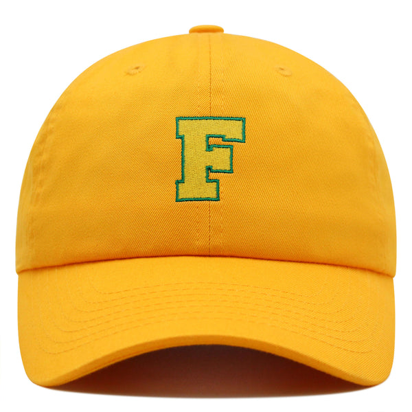 Initial F College Letter Premium Dad Hat Embroidered Cotton Baseball Cap Yellow Alphabet