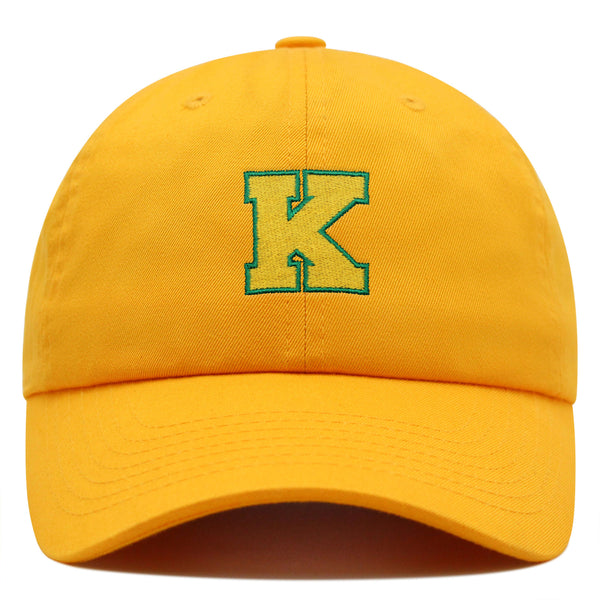 Initial K College Letter Premium Dad Hat Embroidered Cotton Baseball Cap Yellow Alphabet