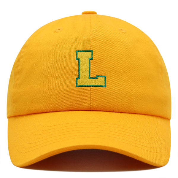 Initial L College Letter Premium Dad Hat Embroidered Cotton Baseball Cap Yellow Alphabet