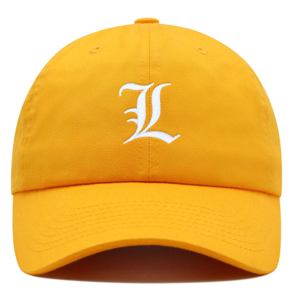 Old English Letter L Premium Dad Hat Embroidered Cotton Baseball Cap English Alphabet