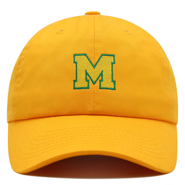 Initial M College Letter Premium Dad Hat Embroidered Cotton Baseball Cap Yellow Alphabet