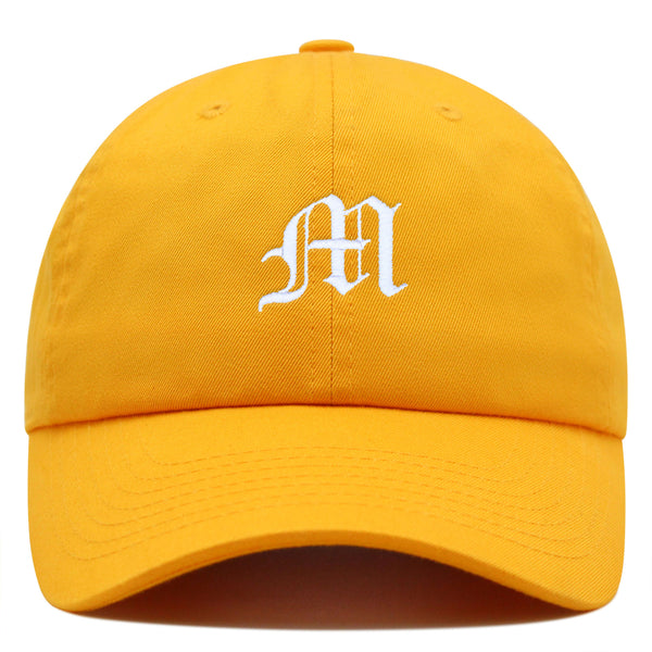 Old English Letter M Premium Dad Hat Embroidered Cotton Baseball Cap English Alphabet