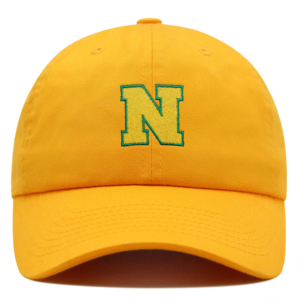 Initial N College Letter Premium Dad Hat Embroidered Cotton Baseball Cap Yellow Alphabet