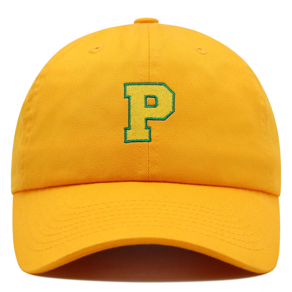 Initial P College Letter Premium Dad Hat Embroidered Cotton Baseball Cap Yellow Alphabet