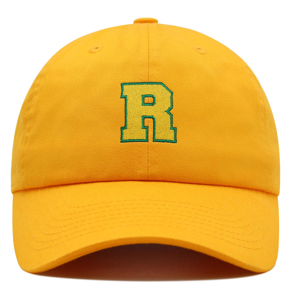 Initial R College Letter Premium Dad Hat Embroidered Cotton Baseball Cap Yellow Alphabet