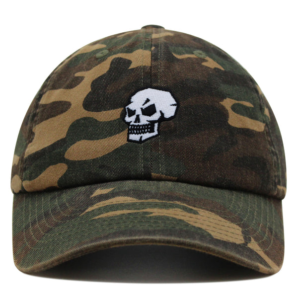 Skull Side View Premium Dad Hat Embroidered Baseball Cap Grunge