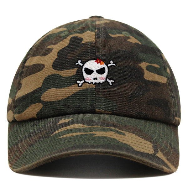 Skull Premium Dad Hat Embroidered Baseball Cap Ribbon Girly