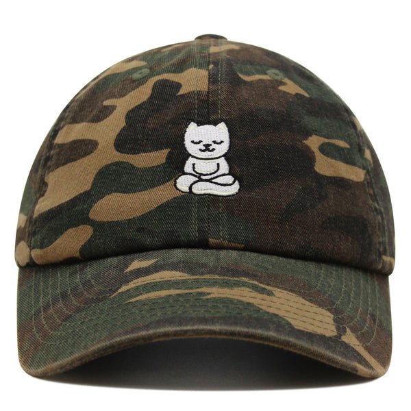 Meditating Cat Premium Dad Hat Embroidered Baseball Cap Yoga Statue