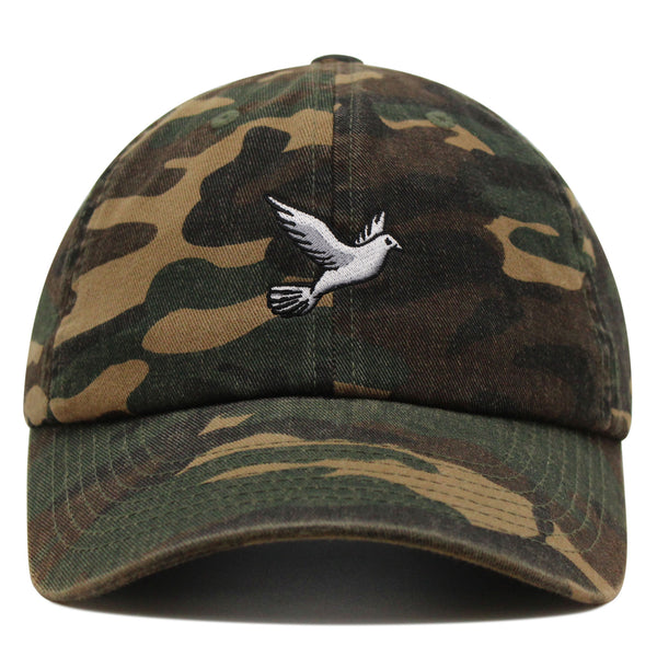 Flying White Dove Premium Dad Hat Embroidered Cotton Baseball Cap White Piegon