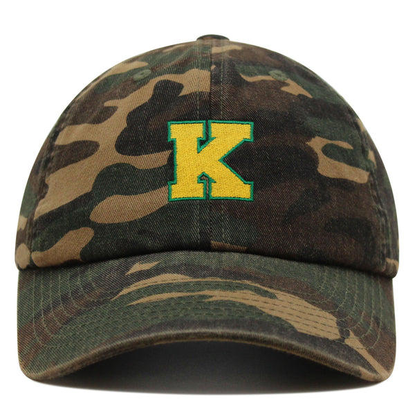 Initial K College Letter Premium Dad Hat Embroidered Cotton Baseball Cap Yellow Alphabet