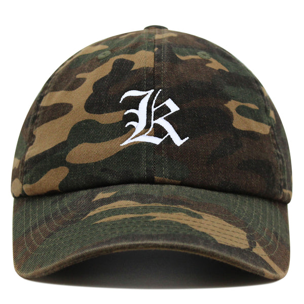 Old English Letter K Premium Dad Hat Embroidered Cotton Baseball Cap English Alphabet