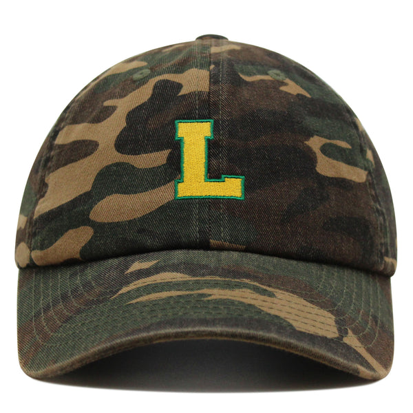 Initial L College Letter Premium Dad Hat Embroidered Cotton Baseball Cap Yellow Alphabet