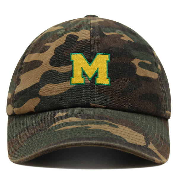 Initial M College Letter Premium Dad Hat Embroidered Cotton Baseball Cap Yellow Alphabet