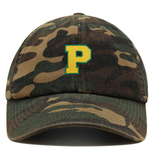 Initial P College Letter Premium Dad Hat Embroidered Cotton Baseball Cap Yellow Alphabet