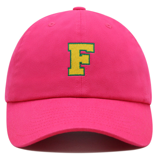 Initial F College Letter Premium Dad Hat Embroidered Cotton Baseball Cap Yellow Alphabet