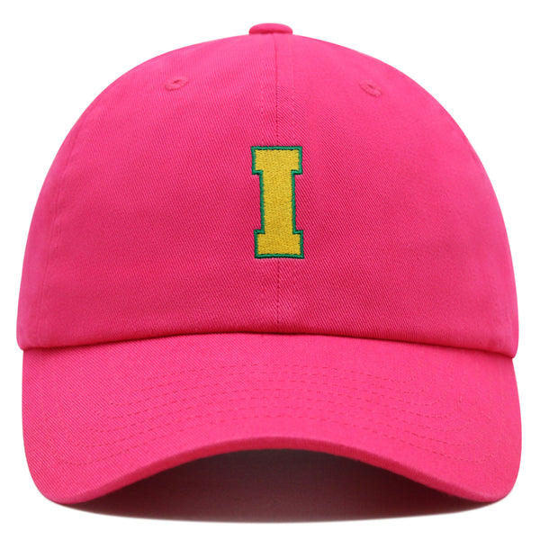 Initial I College Letter Premium Dad Hat Embroidered Cotton Baseball Cap Yellow Alphabet