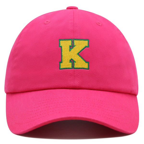 Initial K College Letter Premium Dad Hat Embroidered Cotton Baseball Cap Yellow Alphabet