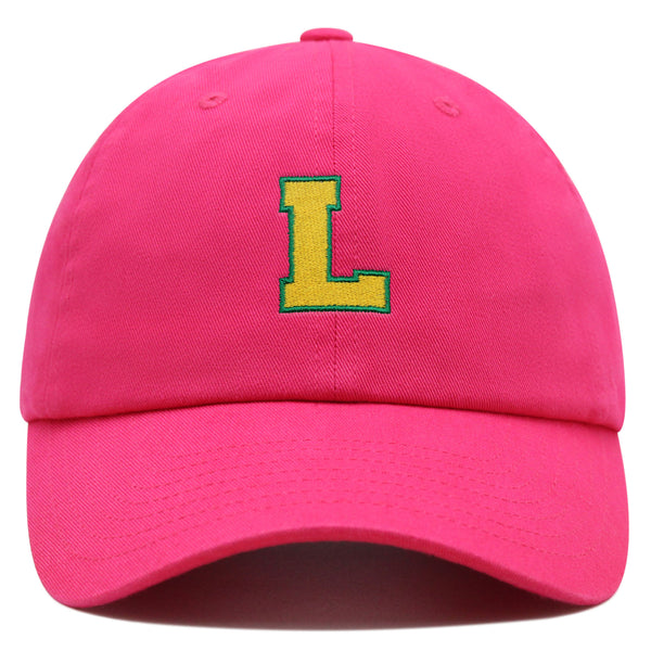 Initial L College Letter Premium Dad Hat Embroidered Cotton Baseball Cap Yellow Alphabet