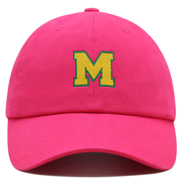 Initial M College Letter Premium Dad Hat Embroidered Cotton Baseball Cap Yellow Alphabet