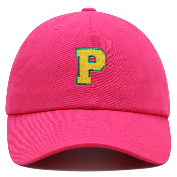 Initial P College Letter Premium Dad Hat Embroidered Cotton Baseball Cap Yellow Alphabet