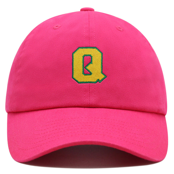 Initial Q College Letter Premium Dad Hat Embroidered Cotton Baseball Cap Yellow Alphabet