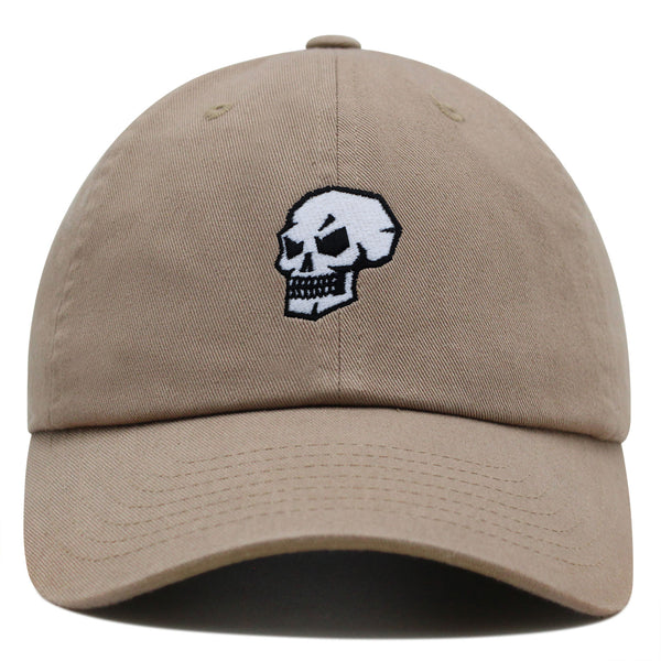 Skull Side View Premium Dad Hat Embroidered Baseball Cap Grunge