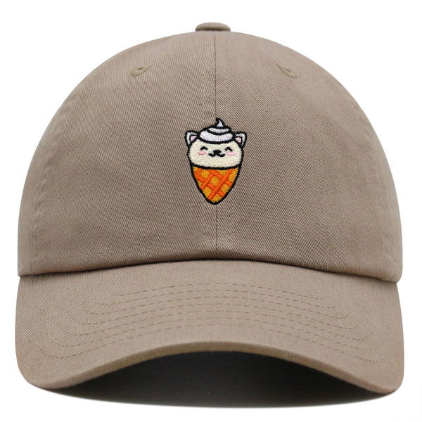 Ice Cream Cat Premium Dad Hat Embroidered Baseball Cap Ice Cream Foodie