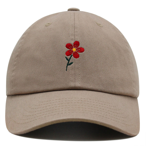 Red Flower Premium Dad Hat Embroidered Baseball Cap Floral