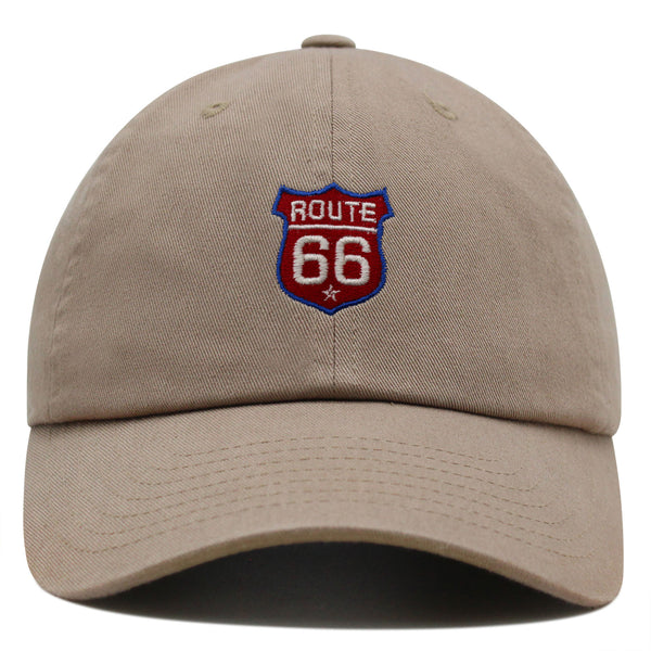 Route 66 Premium Dad Hat Embroidered Baseball Cap Roadtrip Highway 66