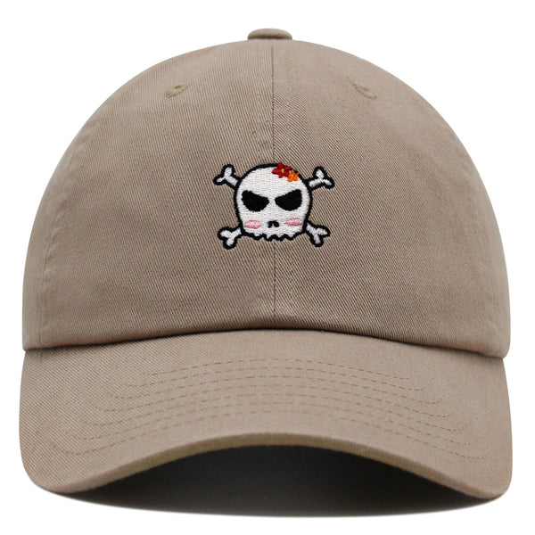 Skull Premium Dad Hat Embroidered Baseball Cap Ribbon Girly