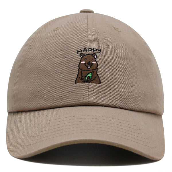 Happy Quokka Premium Dad Hat Embroidered Baseball Cap Cute Animal