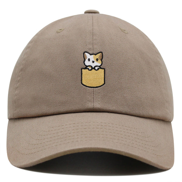 Pocket Cat Premium Dad Hat Embroidered Baseball Cap Shirt Pocket