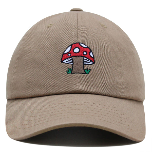 Mushrooms Premium Dad Hat Embroidered Baseball Cap White Polka Dot