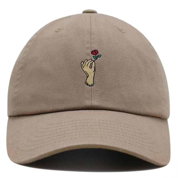 Rose Holding Hand Premium Dad Hat Embroidered Cotton Baseball Cap Rose