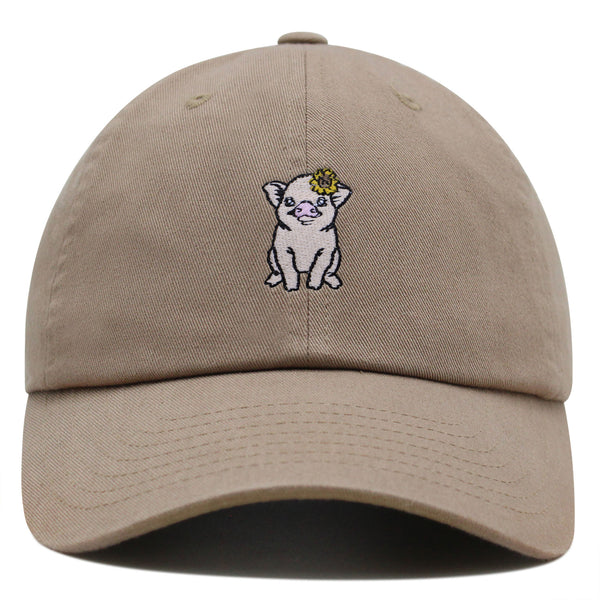 Pig with Flower Hair Pin Premium Dad Hat Embroidered Cotton Baseball Cap Cute