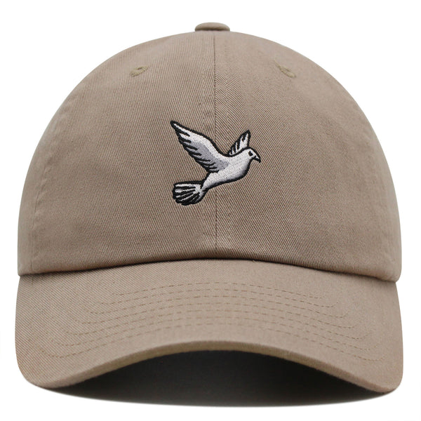 Flying White Dove Premium Dad Hat Embroidered Cotton Baseball Cap White Piegon