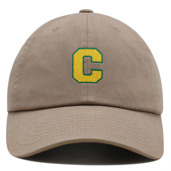 Initial C College Letter Premium Dad Hat Embroidered Cotton Baseball Cap Yellow Alphabet