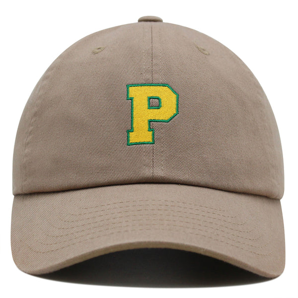 Initial P College Letter Premium Dad Hat Embroidered Cotton Baseball Cap Yellow Alphabet