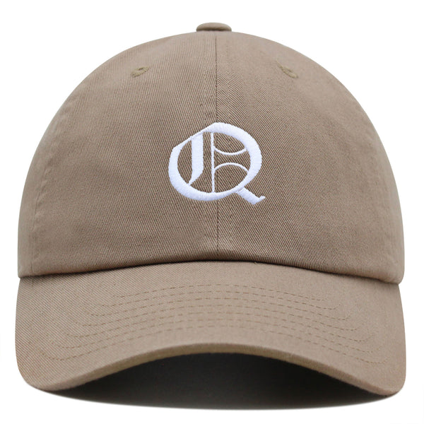 Old English Letter Q Premium Dad Hat Embroidered Cotton Baseball Cap English Alphabet