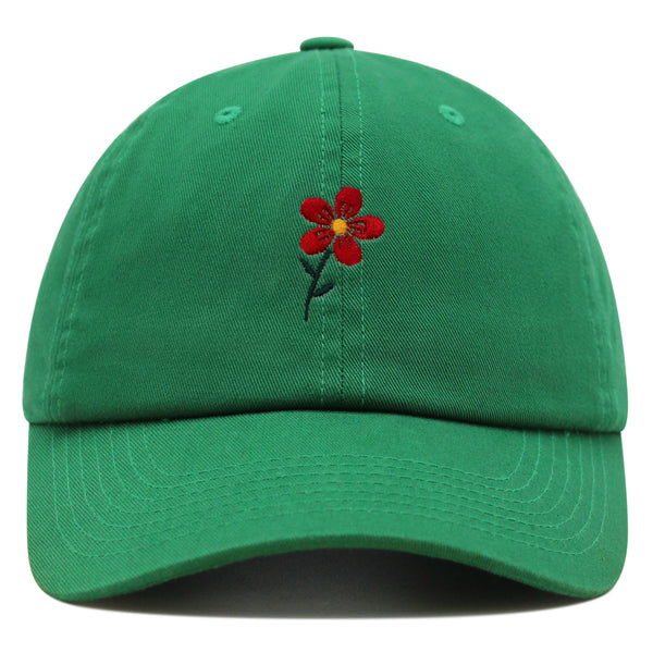 Red Flower Premium Dad Hat Embroidered Baseball Cap Floral