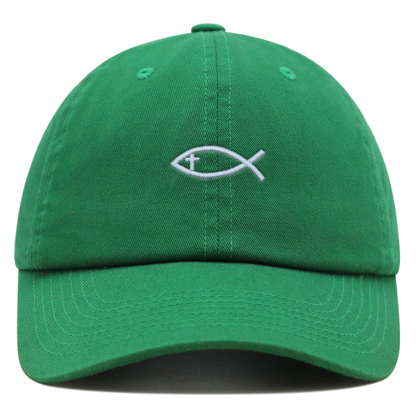 Jesus Fish Symbol Premium Dad Hat Embroidered Cotton Baseball Cap Symbol of Christianity