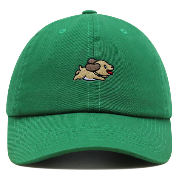 Cute Dog Running Premium Dad Hat Embroidered Cotton Baseball Cap Puppy Run